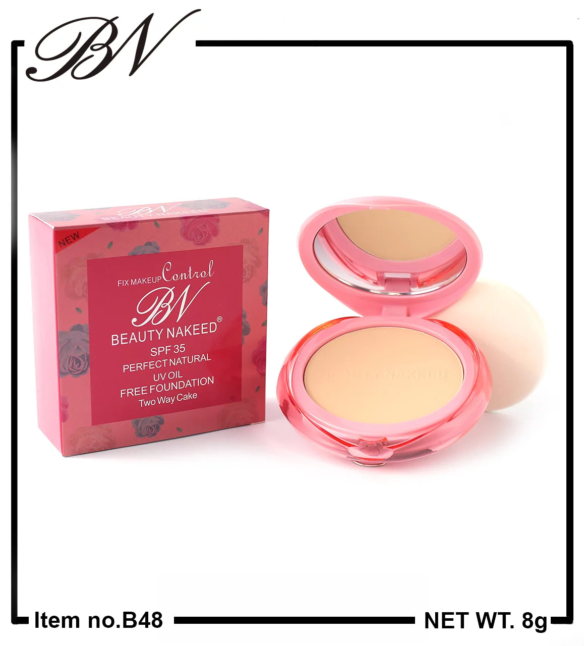 BN Beauty Nakeed Any one FACE POWDER UV OIL FREE FOUNDATION TWO WAY CAKE SPF 35 FIX MAKEUP Shade #1