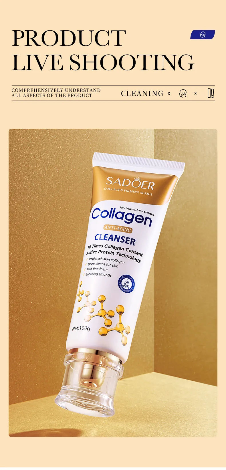 SADOER Collagen Anti Aging Wrinkles Smoothing Cleansing Pores Facial Wash Moisturizing Facial Product Face Skin Care Anti Aging Wrinkle treatment Cleansing