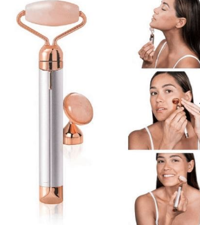 New 2 In 1 Flawless Contour, Flawless Jade Roller, Micro Vibrating Facial Roller And Massager, Automatic Facial Vibrate Face Massager, Electric Pink Rose Quartz Facial Massager, Vibrating Face Body Massage Tool, Skin Care Lift Tightening Women Beauty Bar
