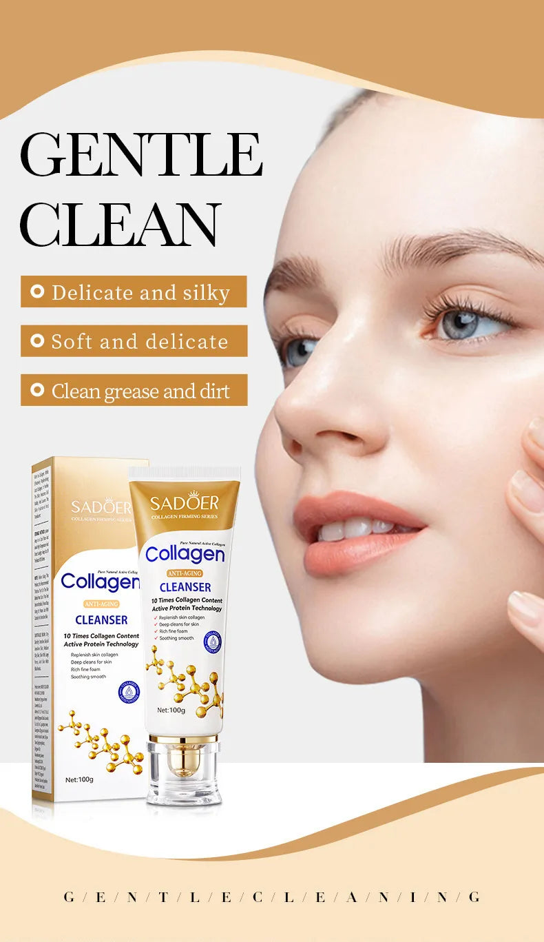 SADOER Collagen Anti Aging Wrinkles Smoothing Cleansing Pores Facial Wash Moisturizing Facial Product Face Skin Care Anti Aging Wrinkle treatment Cleansing