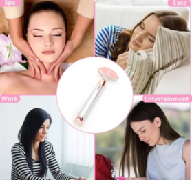 New 2 In 1 Flawless Contour, Flawless Jade Roller, Micro Vibrating Facial Roller And Massager, Automatic Facial Vibrate Face Massager, Electric Pink Rose Quartz Facial Massager, Vibrating Face Body Massage Tool, Skin Care Lift Tightening Women Beauty Bar