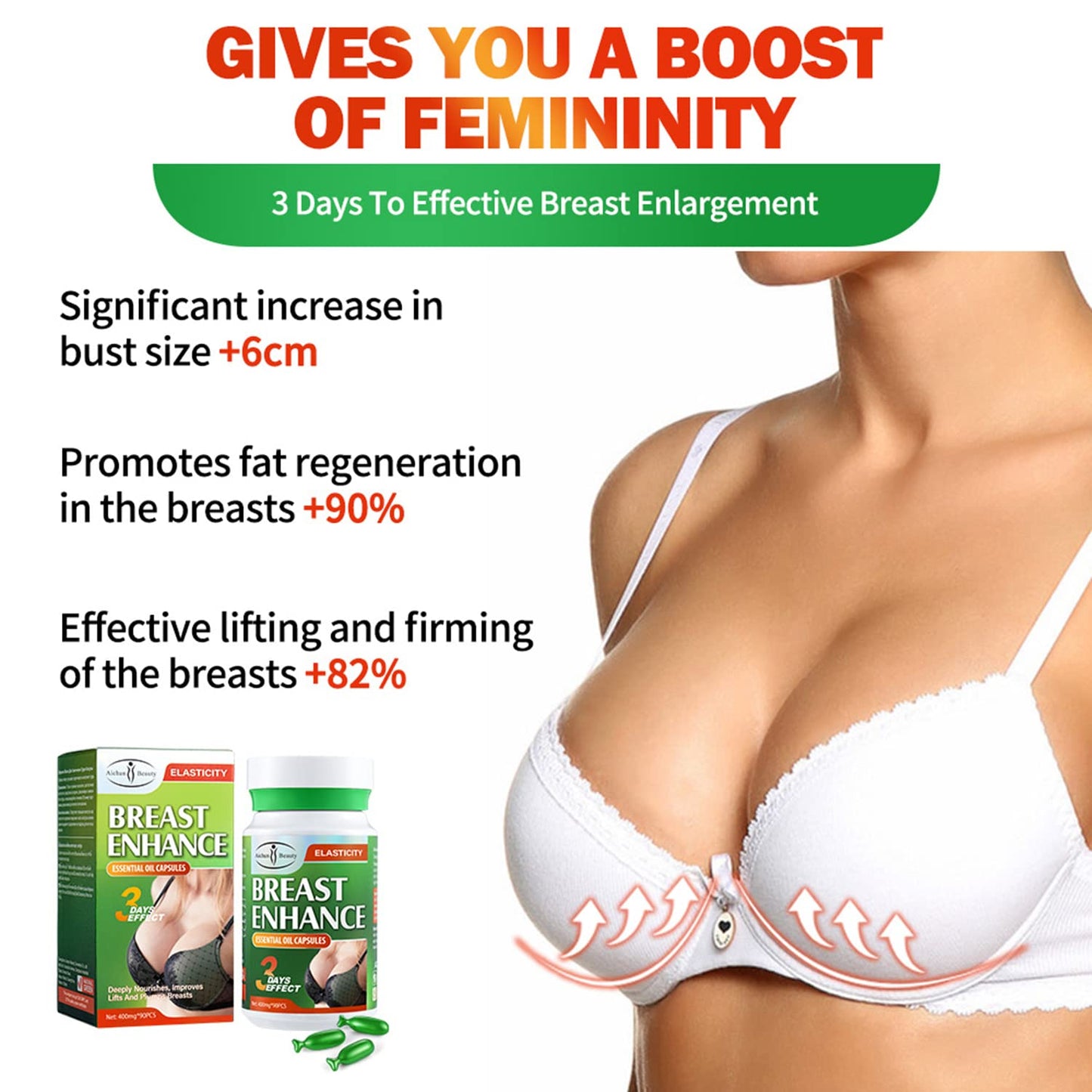 AICHUN BEAUTY Breast Enhance Essential Oil Capsules 3days Effect Deeply Nourishes Improves Lifts Plumps Breasts 400mgx90pcs (private)