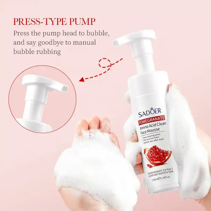 SADOER Pomegranate Amino Acid Cleansing Mousse Oil Control Exfoliating Moisturizing Facial Cleanser